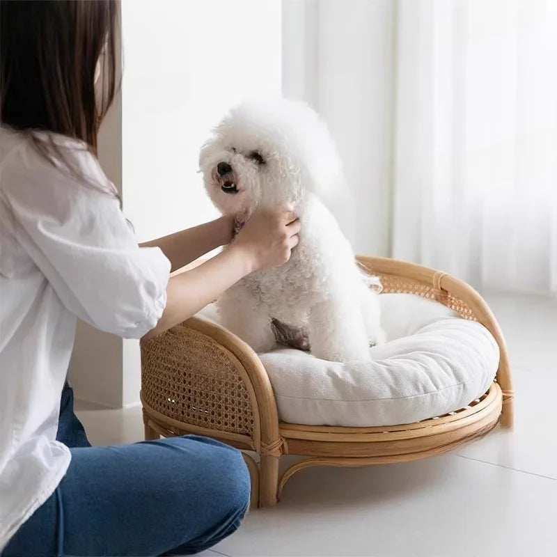 South East Asia Natural Indonesian True Rattan Teddy Nest Summer Cool Round Pomeranian Small Pet Cat Dog Kennel