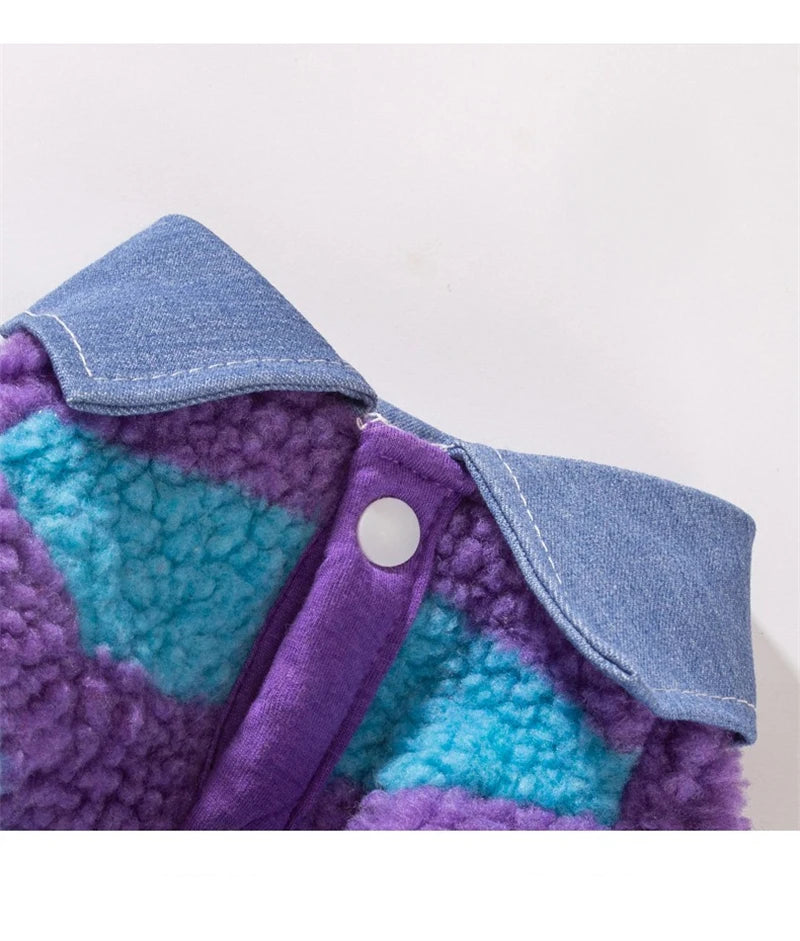 Velvet Warm Pet Cat Sweatshirts Chihuahua Half Sleeve Denim Collar Designer Striped Puppy Winter Clothes Soft Overalls for Yorks