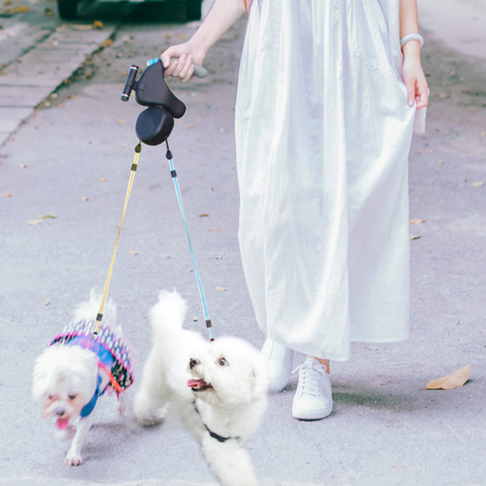 Dual Dog Rope Leash Pet Traction Rope Belt Retractable for 2 Dogs Walking Double with Light Rotation Pet Rope Pet Supplies