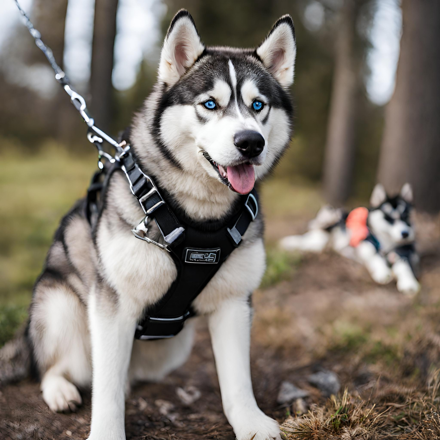 Whiskers Way | Husky wearing a harness in the forest on a trail