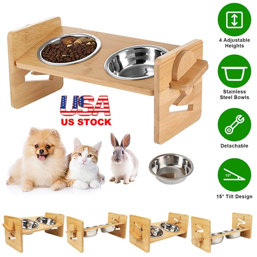Bamboo Elevated Dog Bowl Stand