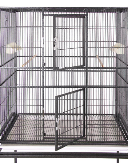 Double Door Flight Cage & Stand - Black 32"x21"x63"