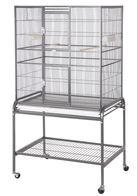 Double Door Flight Cage & Stand - Platinum 32"x21"x63"