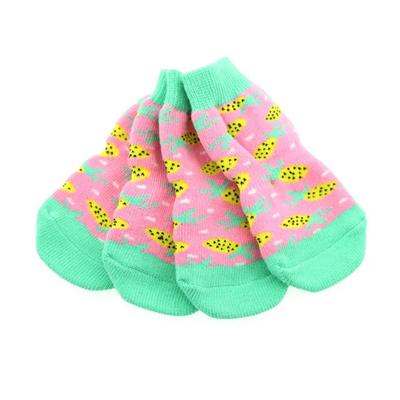 Non-Skid Dog Socks - Pink Pineapple