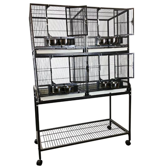 Four Unit Cage With Stand & Removable Dividers - Black 40"x20"x61"