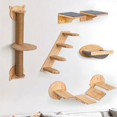 Cat Climbing Shelves Wall Mounted Cat Bridge Scratching Post with Platform and Cat Platform Hammock Pet Scraper For Cat