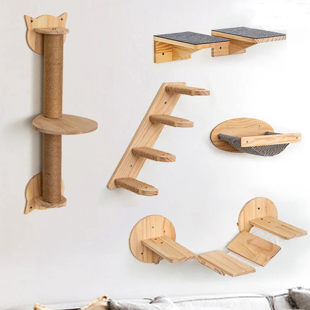 Cat Tree Climbing Shelves Wall Mounted Cat Furniture Corner Jumping Platform With Felt Non-slip Ladder Steps for Cat and Kitten
