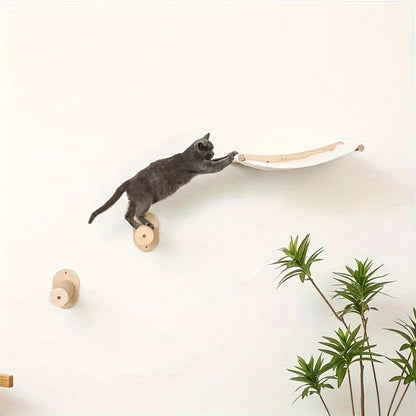 1PC Wall Mounted Cat Tree Cat Climbing Wooden Shelf Climbing Hammock Set Scratching Post and Ladder for Cats Playing&Sleeping