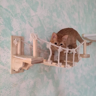 Cat Wall Mounted Climbing Shelves Bridge For Tree Cat Scratching Post Wooden Stairway Shelves Sisal Ladder Cat Climbing Frame