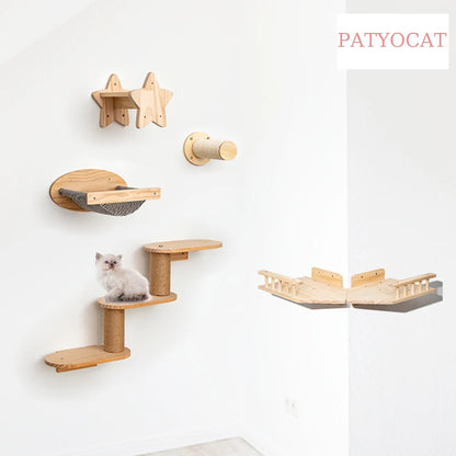 Cat Wall Mounted Climbing Shelves Bridge For Tree Cat Scratching Post Wooden Stairway Shelves Sisal Ladder Cat Climbing Frame