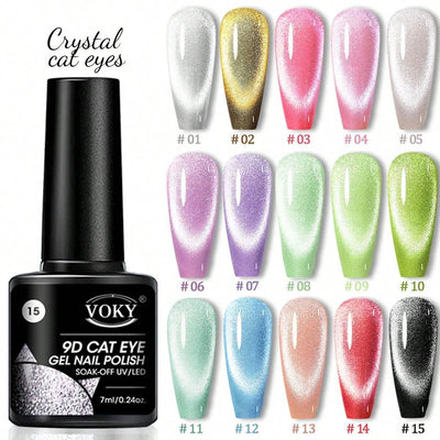 6pc Glitter Cat Magnetic Nail Gel Polish Set Cat Eye Holographic Reflective Semi Permanent UV Gel Soak Off Sparkling Nail Art