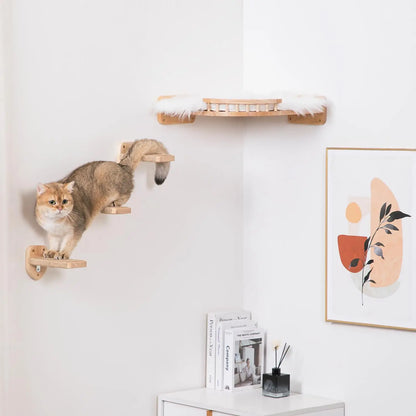 Wall Mounted Cat Tree Climbing Rope Wooden Cat Climbing Shelf with Sisal Rope Kitten Training Claw Grinding Indoor Cat Furniture