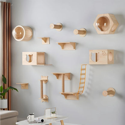 Wall-Mounted Cat Climbing Shelves Toy Wooden Sisal Ladder Climbing Cat Perch Wooden Steps Scratching For Sleeping Pet Furniture