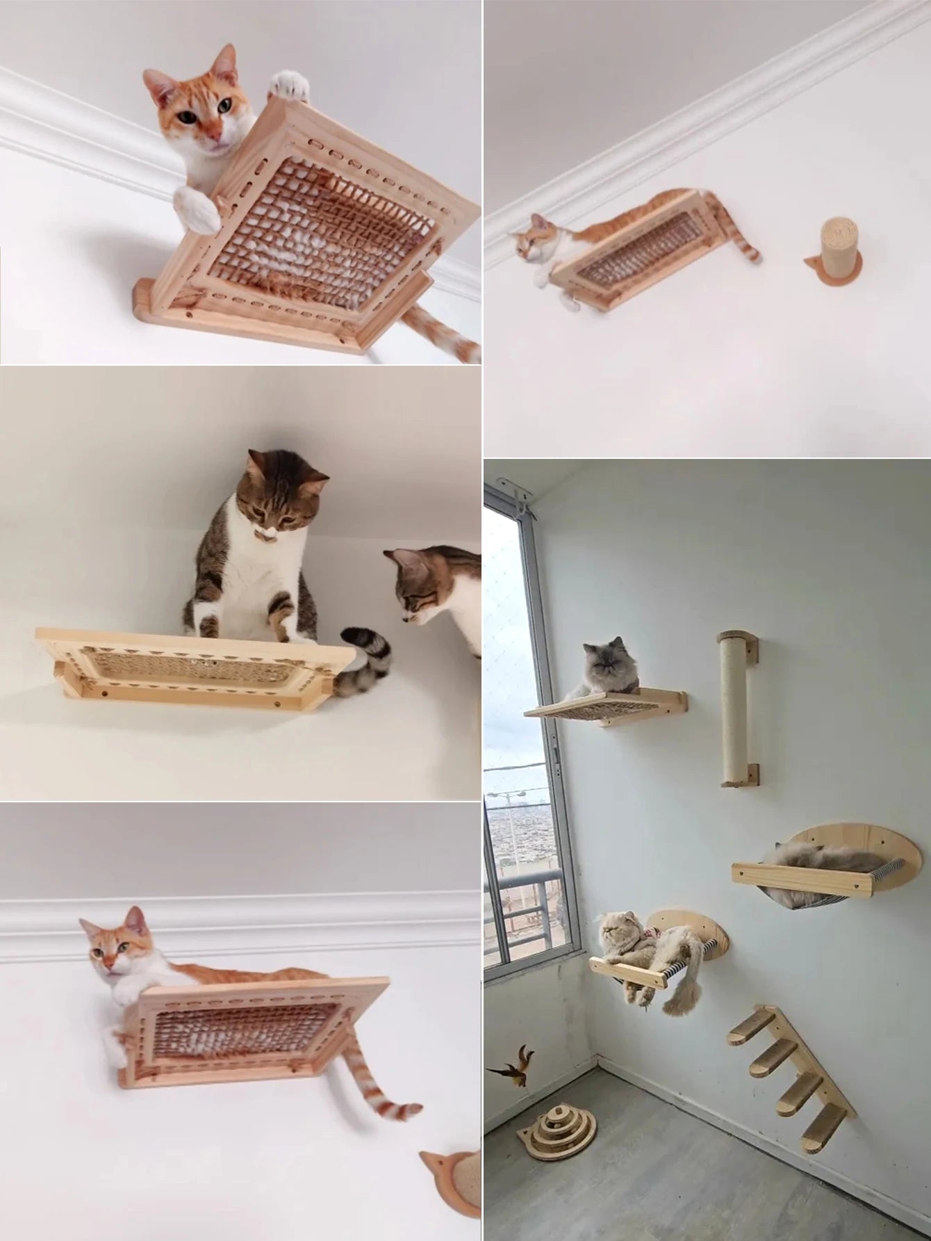Cat Bed Wall Mounted Hammock For Large Cats or Kitty Climbing Shelves Wooden And Sisal Rope Hammock And Perches Jumping Platform