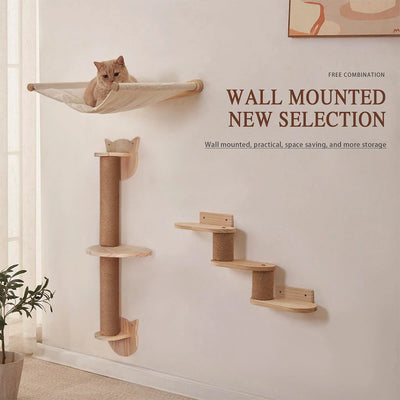 1pc Cat Hammock and Cat Scratching Post Cat Climbing Shelves with Wooden Structure Cat Ladder for Kitten and Cat