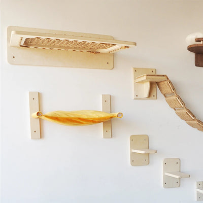 Cat Bed Wall Mounted Hammock For Large Cats or Kitty Climbing Shelves Wooden And Sisal Rope Hammock And Perches Jumping Platform