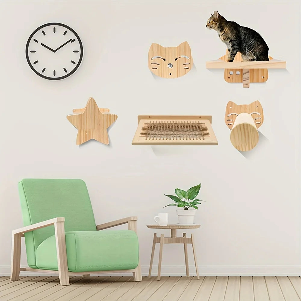 Cat Bed Wall Mounted Hammock For Large Cats or Kitty Climbing Shelves Wooden And Sisal Rope Hammock And Perches Jumping Platform