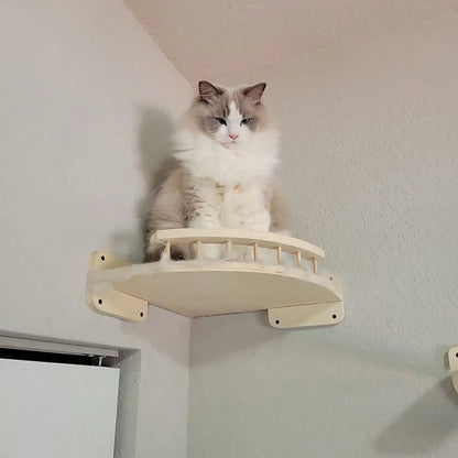 Wall-Mounted Cat Climbing Shelves Toy Wooden Sisal Ladder Climbing Cat Perch Wooden Steps Scratching For Sleeping Pet Furniture