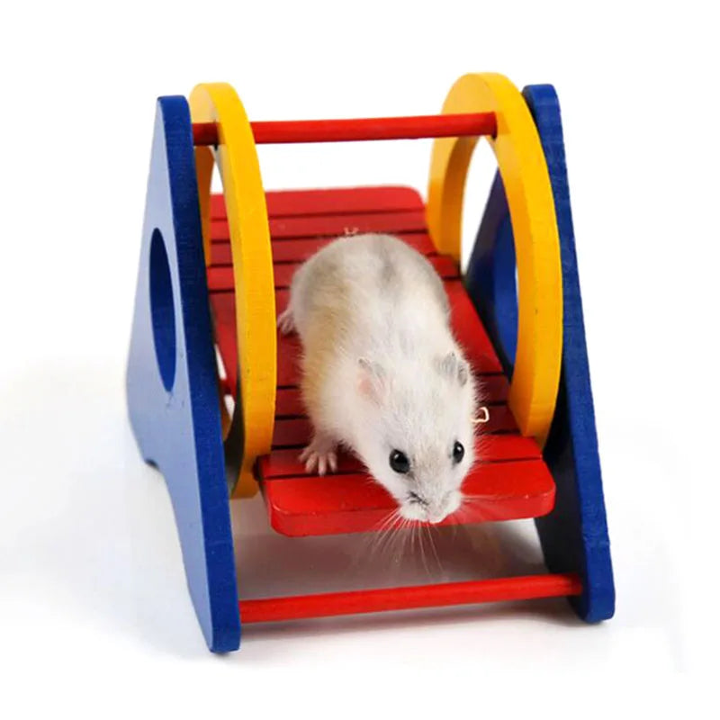 Small Pet Hamster Toys Guinea Pig Toy Wood Swing Funny Colorful Hamster Wing Set Natural Wood Pet Hammock Hamster Accessories