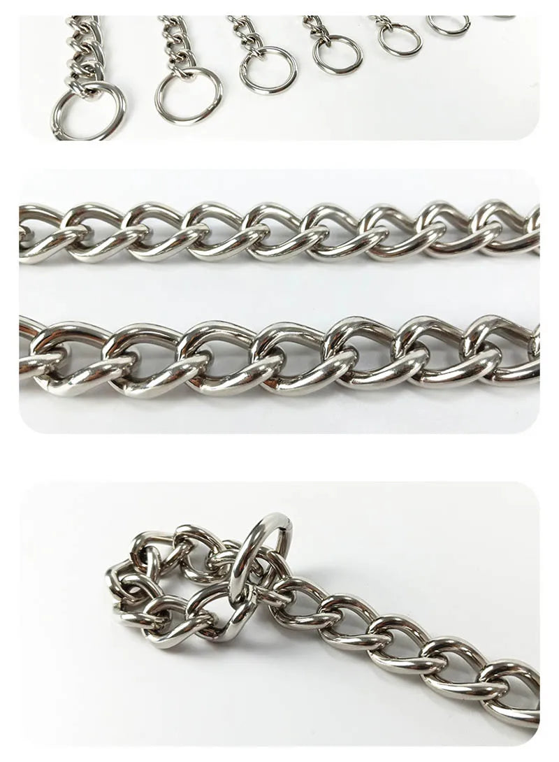 Durable Silver Dog Chain Collar Stainless Steel Choke Cuban Link Necklace Pet Training Collar for Small Medium Large Dogs Pitbul
