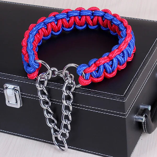 Wide Dog Collar Strong Nylon Rope Woven Limited Slip P Chain Collar for Medium Large Dogs German Shepherd Pit Bull Rottweiler