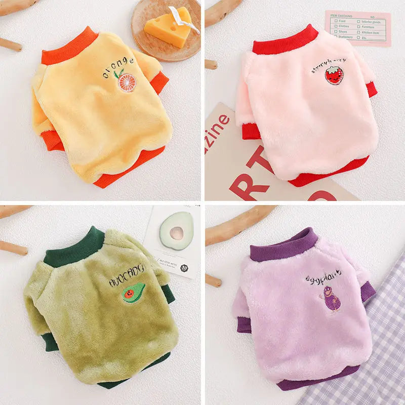Soft Warm Velvet Dog Hoodies Puppy Winter Coat Strawberry Avocado Dog Clothes for Small Dogs Cold Weather Pullover Pet Apparel