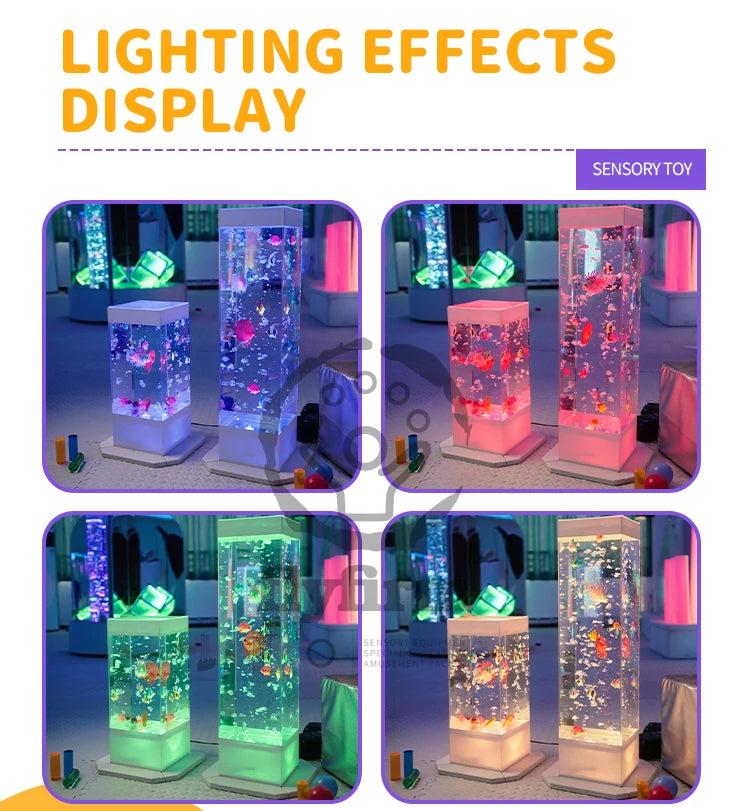 Flyfirm 32 Inch 8-Color Changing Sensory Bubble Aquarium with LED Lights 12 Floating Fish, Perfect for Autism,Anxiety Therapy