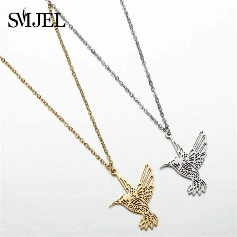 SMJEL Wild Animal Necklace Stainless Steel Hummingbird Necklaces & Pendants Cute Eagle Phoenix Swallow Birds Necklace collares