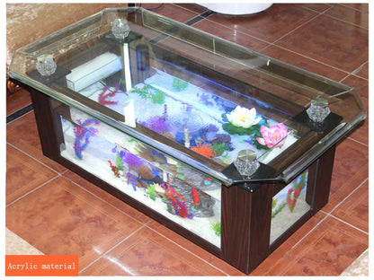 Wholesale aquarium  tank living room sofa table top ultra white curling coffee table ecological glass fish tank