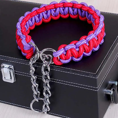 Wide Dog Collar Strong Nylon Rope Woven Limited Slip P Chain Collar for Medium Large Dogs German Shepherd Pit Bull Rottweiler