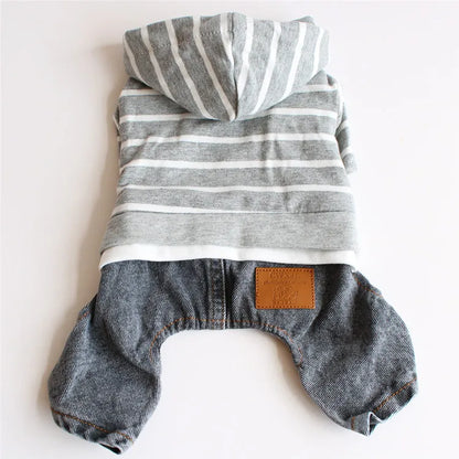 Spring Pet Dog Jumpsuit Denim Overalls for Dogs Plaid Jeans Jacket Pants Suit Onesies Small Dog Clothes Yorkie Chihuahua Apparel