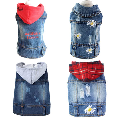 Spring Autumn Apparel Dog Jeans Jacket for Small Medium Dogs Cool Blue Pet Denim Hooded Coat Puppy Clothes Outfits