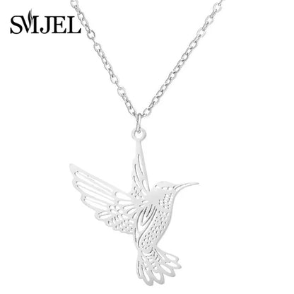 SMJEL Wild Animal Necklace Stainless Steel Hummingbird Necklaces & Pendants Cute Eagle Phoenix Swallow Birds Necklace collares