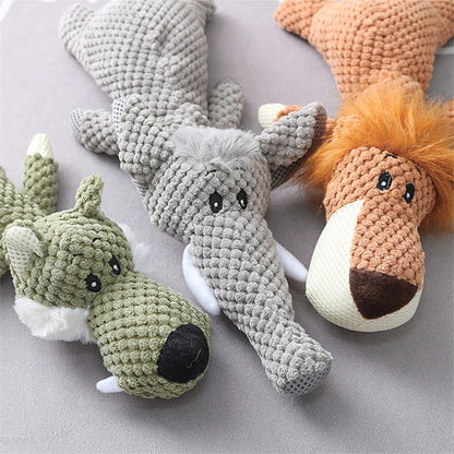 Funny Pet Toys Animal Shaped Bite Resistant Chew Toys Dog Interactive Tooth Cleaning Molar Toys Soft Plush Squeaky Sounder