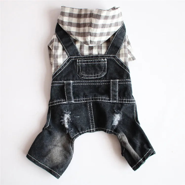 Spring Pet Dog Jumpsuit Denim Overalls for Dogs Plaid Jeans Jacket Pants Suit Onesies Small Dog Clothes Yorkie Chihuahua Apparel
