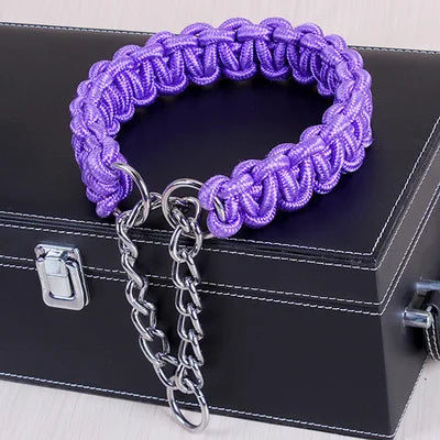 Wide Dog Collar Strong Nylon Rope Woven Limited Slip P Chain Collar for Medium Large Dogs German Shepherd Pit Bull Rottweiler