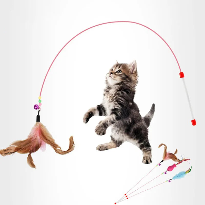 Pets Cat Feather Toys Plastic Kitten Interactive Stick Funny Cat Fishing Rod Game Wand Feather Stick Toy Pet Supplies Hot Sale