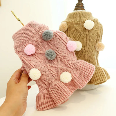 Lovely Pet Dogs Winter Clothes Knitted Pink Color Sweaters for Cats Soft Ball Decorate Solid Xs Xl Princess Girl Dog Hoodies