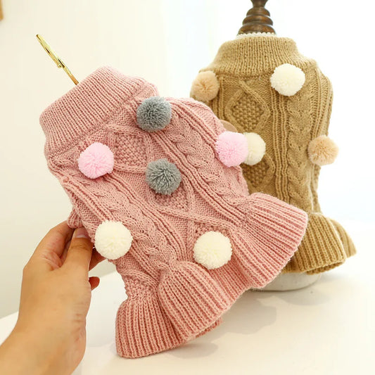 Lovely Pet Dogs Winter Clothes Knitted Pink Color Sweaters for Cats Soft Ball Decorate Solid Xs Xl Princess Girl Dog Hoodies