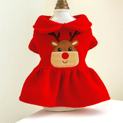 2024 New Christmas Elk Dog Clothes Winter Warm Thicken Knitted Sweater Dress for Small Dogs Girl, York Puppy Costume Pet Apparel