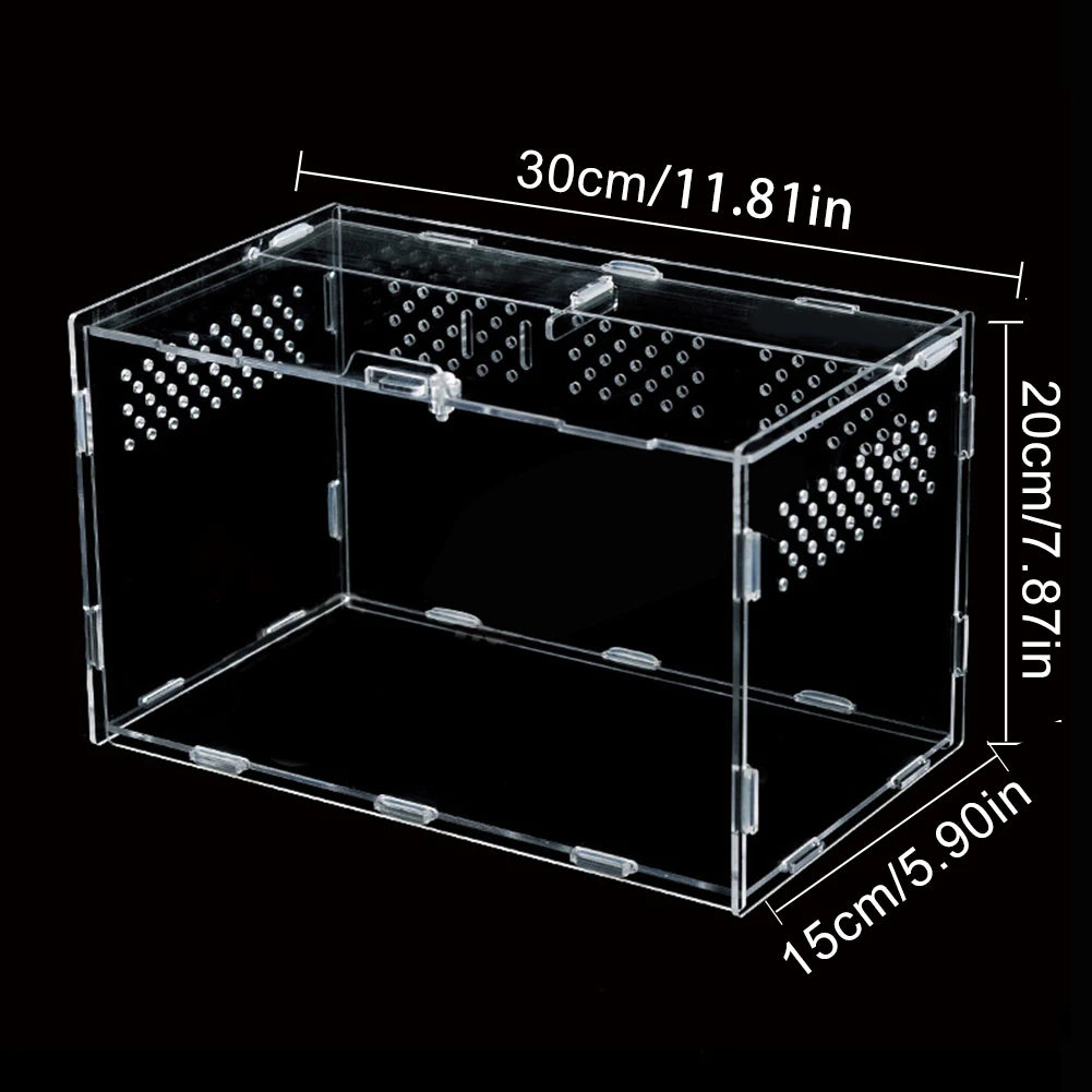 Acrylic Reptile Feeding Box Insect Lizard Spider Breeding Cage Hatching Container All-round Transparent Feeding Box