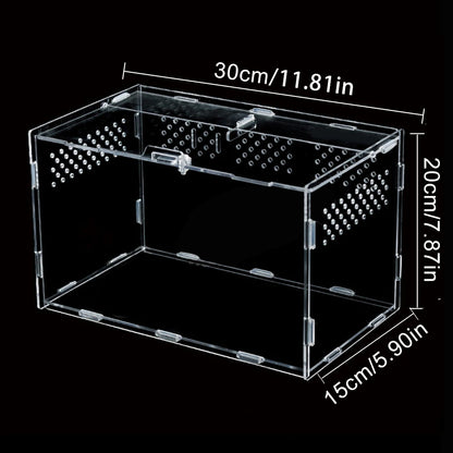 Acrylic Reptile Feeding Box Insect Lizard Spider Breeding Cage Hatching Container All-round Transparent Feeding Box
