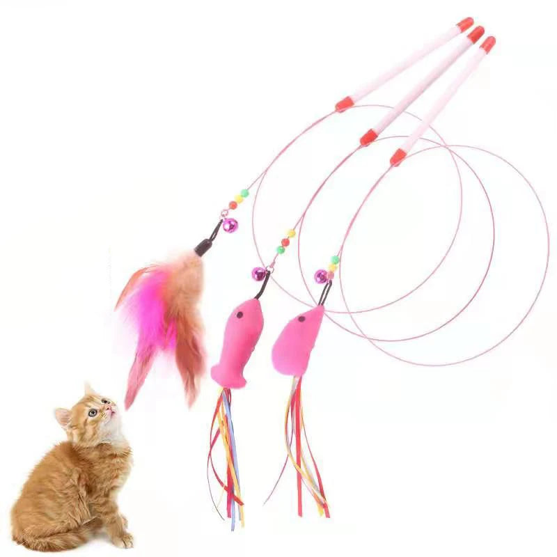 Pets Cat Feather Toys Plastic Kitten Interactive Stick Funny Cat Fishing Rod Game Wand Feather Stick Toy Pet Supplies Hot Sale