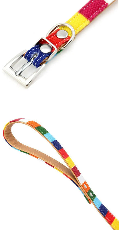 Rainbow Color Pet Dogs Collar Harness Set 120cm Puppy Leash Outdoor Walking Exercise Dogs Supplies PU Anti-Escape Cat Collars