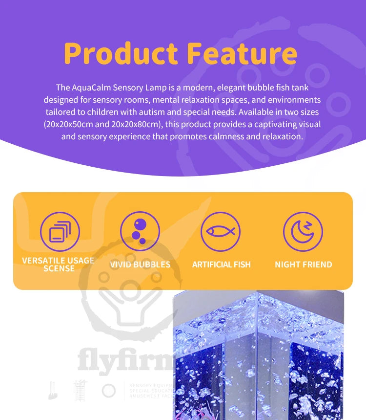 Flyfirm 32 Inch 8-Color Changing Sensory Bubble Aquarium with LED Lights 12 Floating Fish, Perfect for Autism,Anxiety Therapy