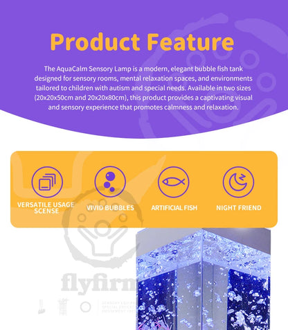 Flyfirm 32 Inch 8-Color Changing Sensory Bubble Aquarium with LED Lights 12 Floating Fish, Perfect for Autism,Anxiety Therapy