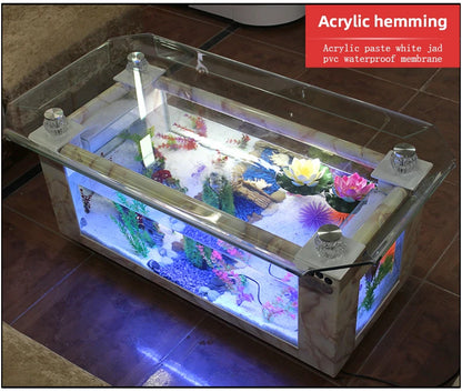 Wholesale aquarium  tank living room sofa table top ultra white curling coffee table ecological glass fish tank