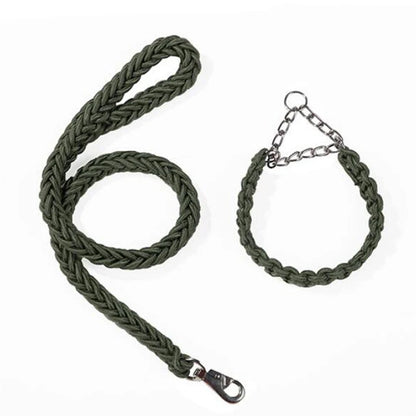 Heavy Duty Pet Dog Collar Leash Set Adjustable Obedience P Chain Collar Nylon Dog Leash Strap Lead Rope for Medium Large Dogs