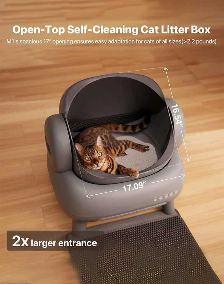 AMZ Hot Sale APP Controlled Open Top Automatic Smart Toilet Odor-Free Plastic Litter Box for Large Cats Kitten Toilet Robot