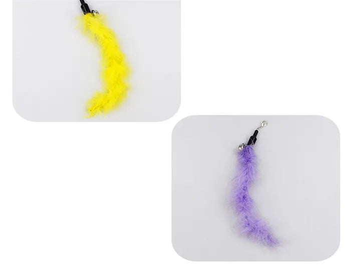 Interactive Cat Feather Toy Feather Teaser Stick Wand Pet Retractable Feather Bell Refill Replacement Catcher Product for Kitten
